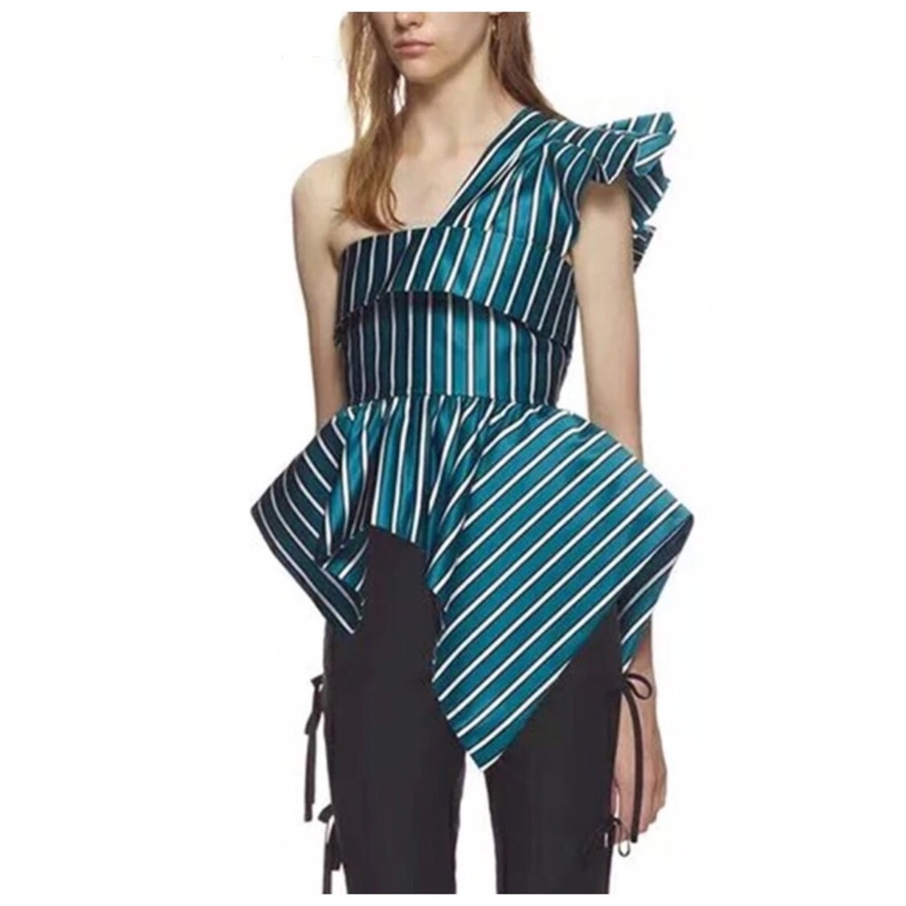 Stunning Teal Silky One Shoulder Top